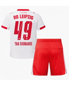 RB Leipzig Yan Diomande #49 Maglia Gara Casa Repliche 2025-26 Bambino Maniche Corte